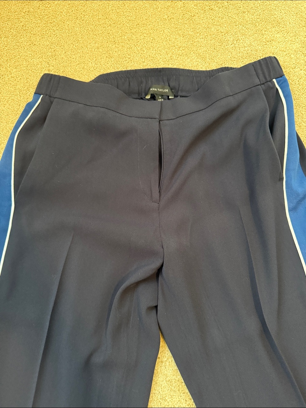 Ann Taylor Navy Pants with Blue and White Side Stripes